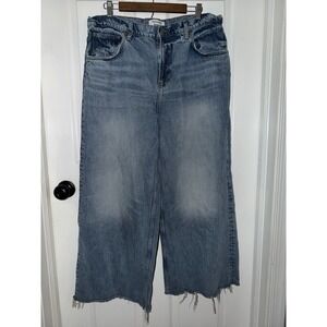 Reformation Iggy Super Wide Leg Slouch Jeans 31 Light Blue Raw Hem Grunge